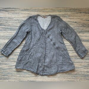 FLAX 100% Linen Grey Long Sleeve Button Up Tunic Top Cardigan - Size Small